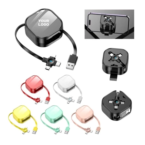 3 in 1 Retractable charging cable with phone stand plus silkscreen... from ASI 37218 Athena Promo (tm)
