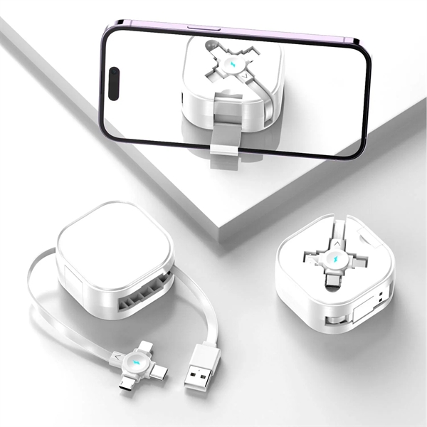 3 in 1 Retractable charging cable with phone stand plus silkscreen... from ASI 37218 Athena Promo (tm)