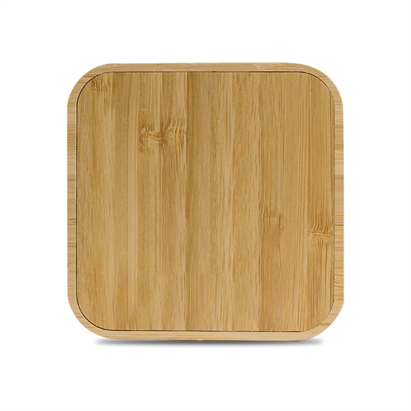 Square Bamboo 15W Wireless Charging Pad and desktop accessory.... from ASI 74741 NVS Promo Designs, Inc. / NVS Promo