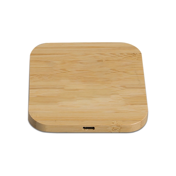Square Bamboo 15W Wireless Charging Pad and desktop accessory.... from ASI 74741 NVS Promo Designs, Inc. / NVS Promo