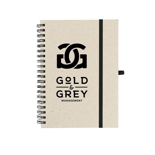 Spiral bound 70-page recycled paper notebook with elastic strap and pen... from ASI 61125 Hit Promotional Products / Hit®