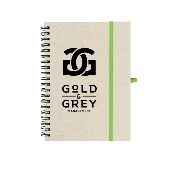 Spiral bound 70-page recycled paper notebook with elastic strap and pen... from ASI 61125 Hit Promotional Products / Hit®