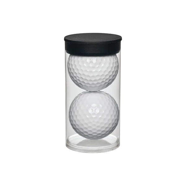 Clear plastic tube filled with 2 imprinted golf balls.... from ASI 57655 STOPNGO Line