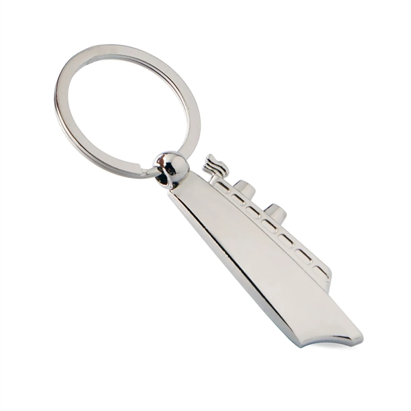 Ship shaped metal keychain plus laser engraving on 1 location... from ASI 37218 Athena Promo (tm)
