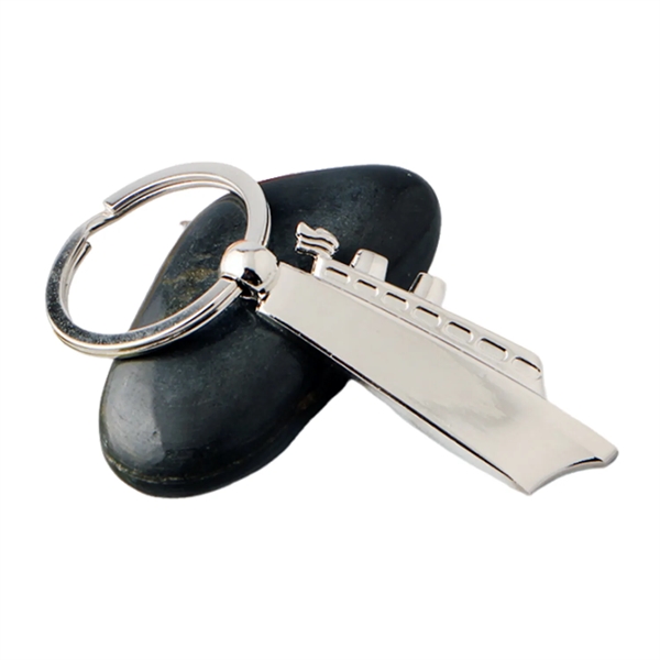 Ship shaped metal keychain plus laser engraving on 1 location... from ASI 37218 Athena Promo (tm)