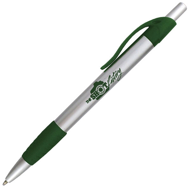 Ballpoint pen with silver barrel and a colored rubber grip.... from ASI 90859 Tempo Industries Inc