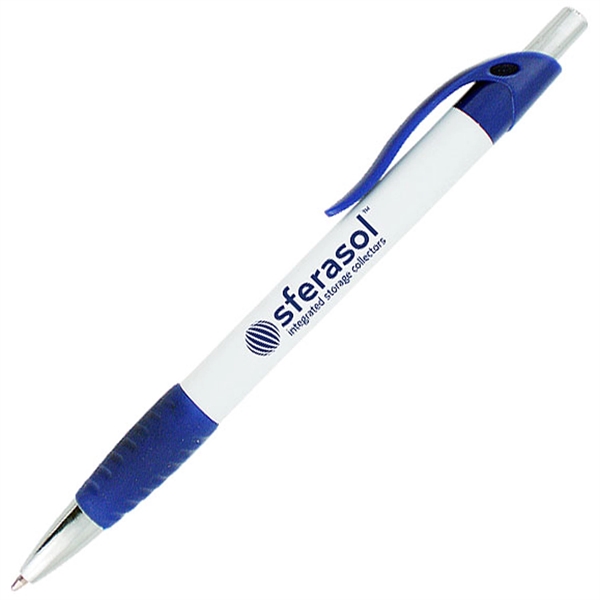 Ballpoint pen with solid white barrel and a colored rubber grip.... from ASI 90859 Tempo Industries Inc