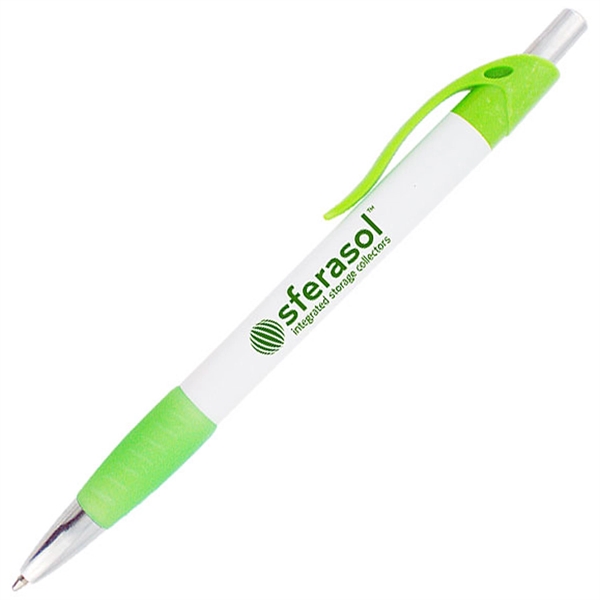 Ballpoint pen with solid white barrel and a colored rubber grip.... from ASI 90859 Tempo Industries Inc