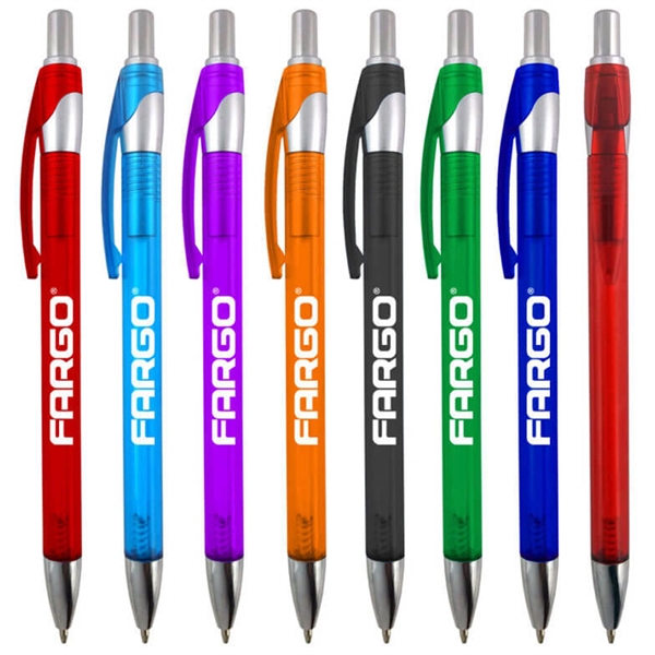 Slim body click-action pen with translucent colored barrel featuring chrome and... from ASI 90859 Tempo Industries Inc