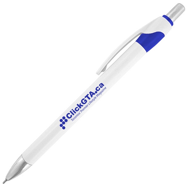 Slim body click-action pen featuring a solid white barrel with translucent... from ASI 90859 Tempo Industries Inc