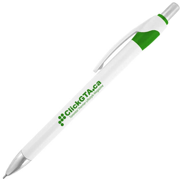 Slim body click-action pen featuring a solid white barrel with translucent... from ASI 90859 Tempo Industries Inc