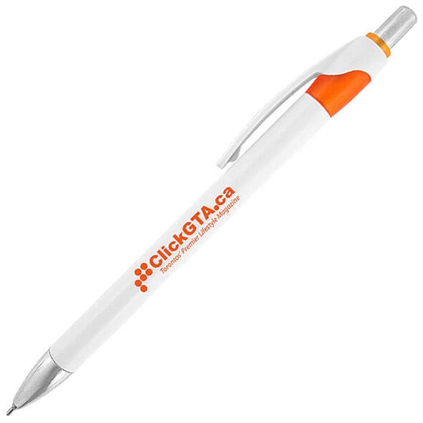 Slim body click-action pen featuring a solid white barrel with translucent... from ASI 90859 Tempo Industries Inc