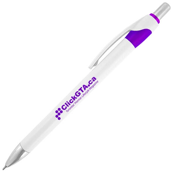 Slim body click-action pen featuring a solid white barrel with translucent... from ASI 90859 Tempo Industries Inc