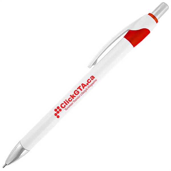 Slim body click-action pen featuring a solid white barrel with translucent... from ASI 90859 Tempo Industries Inc