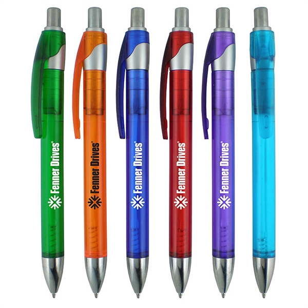 Click-action ballpoint pen featuring a colored translucent barrel with a sleek... from ASI 90859 Tempo Industries Inc