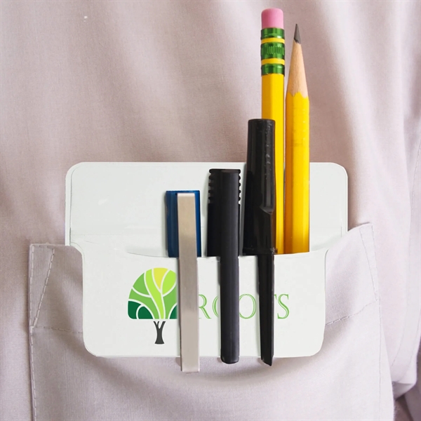 White pocket protector made of vinyl and measuring 5.62"H x 3.5"W.... from ASI 54040 Fey Promo