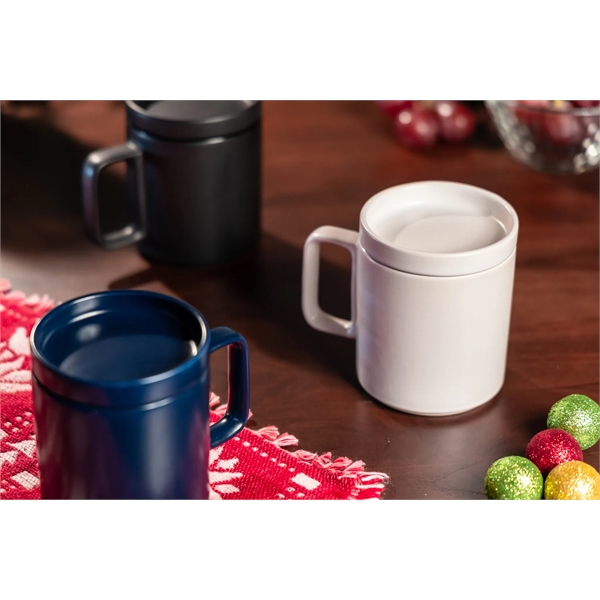 12 ounce ceramic mug with screw-on saucer/lid, handle and stackable design.... from ASI 57800 Gordon Sinclair / Gordon Sinclair®