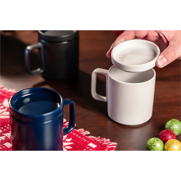 12 ounce ceramic mug with screw-on saucer/lid, handle and stackable design.... from ASI 57800 Gordon Sinclair / Gordon Sinclair®
