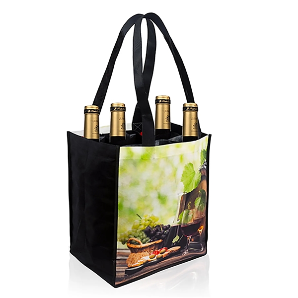 100 GSM PET six-bottle wine tote with sublimated front and back.... from ASI 61966 HPG / BCG Creations HPG Gold
