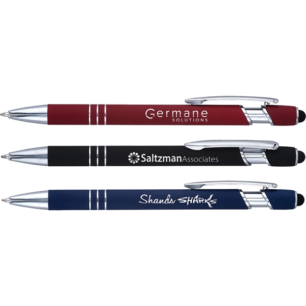 Click-action style pen with shimmering jewel stone and silver tones, etched... from ASI 61966 HPG / Hub Pen