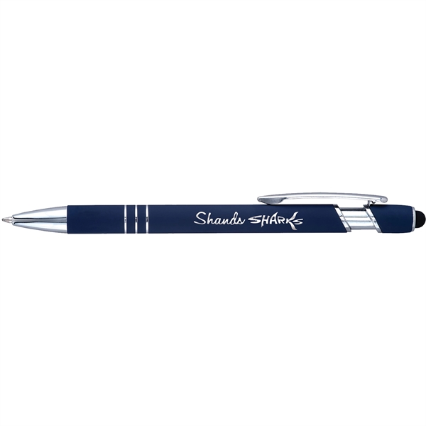 Click-action style pen with shimmering jewel stone and silver tones, etched... from ASI 61966 HPG / Hub Pen