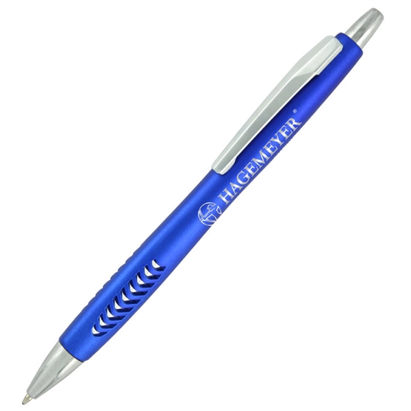 Ballpoint pen with a metallic colored barrel and comfortable grip area.... from ASI 90859 Tempo Industries Inc