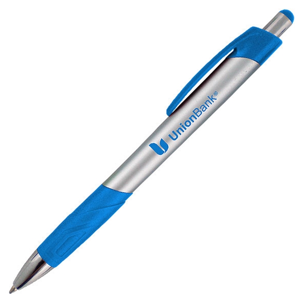 Ballpoint pen featuring a uniquely-shaped rubber comfort grip with matching solid... from ASI 90859 Tempo Industries Inc
