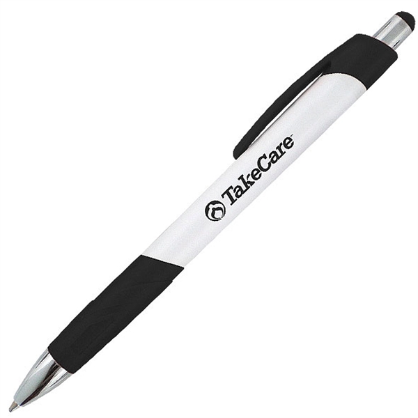 White ballpoint pen with a uniquely-shaped rubber comfort grip.... from ASI 90859 Tempo Industries Inc