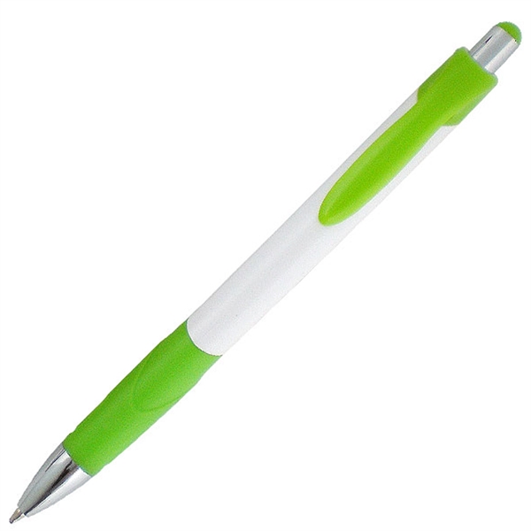 White ballpoint pen with a uniquely-shaped rubber comfort grip.... from ASI 90859 Tempo Industries Inc