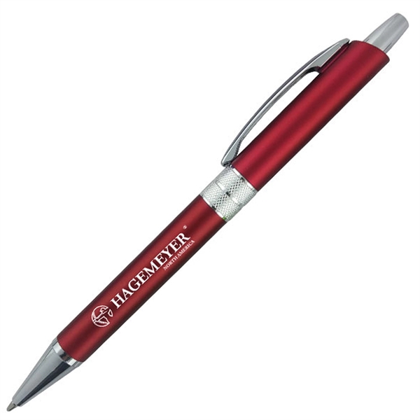 Click-action ballpoint pen with metallic colored barrel, metal clip, and chrome... from ASI 90859 Tempo Industries Inc