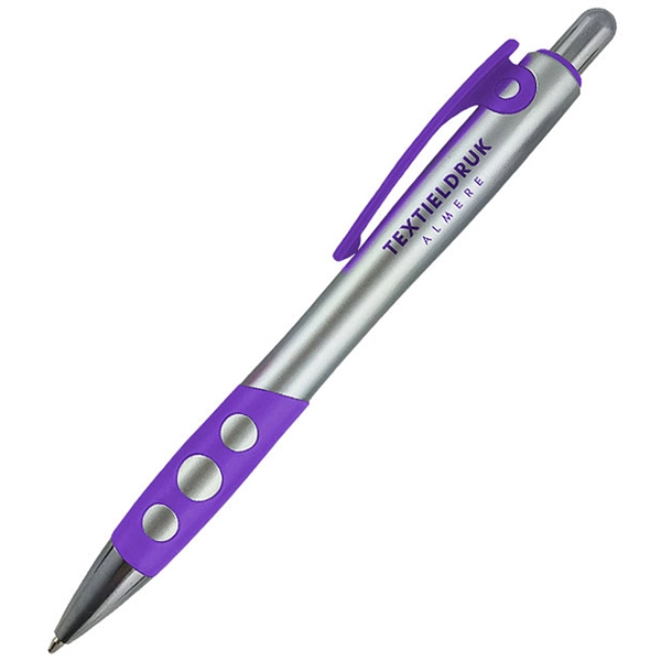 Click action pen with a silver barrel, colored plastic clip, colored... from ASI 90859 Tempo Industries Inc