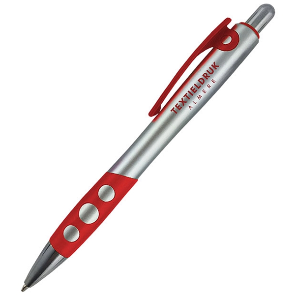 Click action pen with a silver barrel, colored plastic clip, colored... from ASI 90859 Tempo Industries Inc