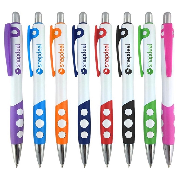 White ballpoint pen featuring a white barrel, colored plastic clip, colored... from ASI 90859 Tempo Industries Inc