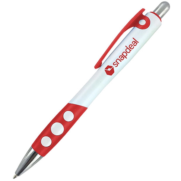 White ballpoint pen featuring a white barrel, colored plastic clip, colored... from ASI 90859 Tempo Industries Inc