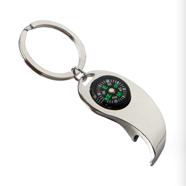 Bottle opener metal keychain with compass plus laser engraving on 1... from ASI 37218 Athena Promo (tm)
