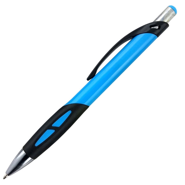 Ballpoint pen with solid colored barrel and a uniquely-shaped black rubber... from ASI 90859 Tempo Industries Inc