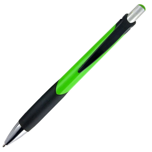 Ballpoint pen with solid colored barrel and a uniquely-shaped black rubber... from ASI 90859 Tempo Industries Inc