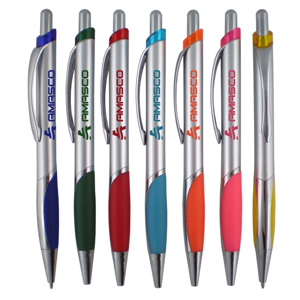 Ballpoint pen featuring a uniquely-shaped rubber comfort grip with matching solid... from ASI 90859 Tempo Industries Inc