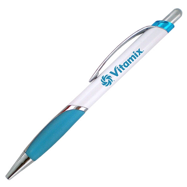 Ballpoint pen with a white barrel and rubber comfort grip.... from ASI 90859 Tempo Industries Inc