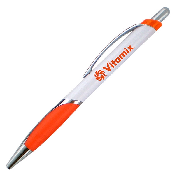 Ballpoint pen with a white barrel and rubber comfort grip.... from ASI 90859 Tempo Industries Inc