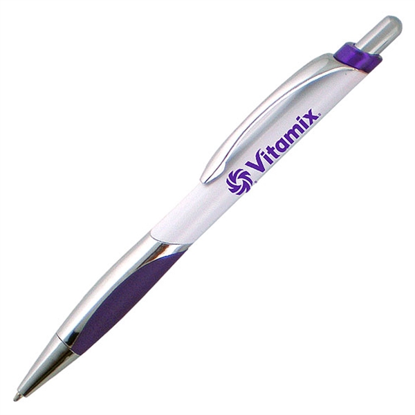 Ballpoint pen with a white barrel and rubber comfort grip.... from ASI 90859 Tempo Industries Inc