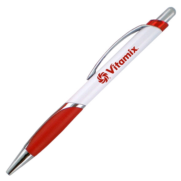 Ballpoint pen with a white barrel and rubber comfort grip.... from ASI 90859 Tempo Industries Inc