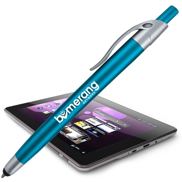Colorful click-action ballpoint pen featuring a stylus for touchscreen devices.... from ASI 90859 Tempo Industries Inc
