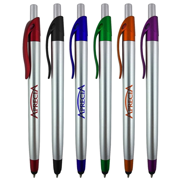 Silver click-action ballpoint pen featuring a stylus for touchscreen devices.... from ASI 90859 Tempo Industries Inc