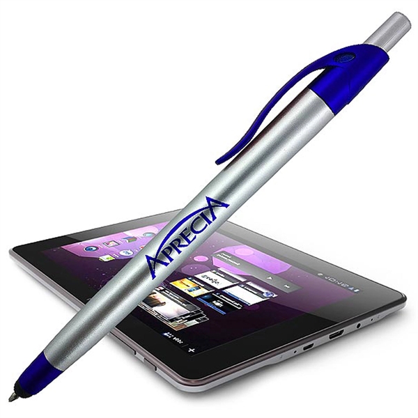 Silver click-action ballpoint pen featuring a stylus for touchscreen devices.... from ASI 90859 Tempo Industries Inc