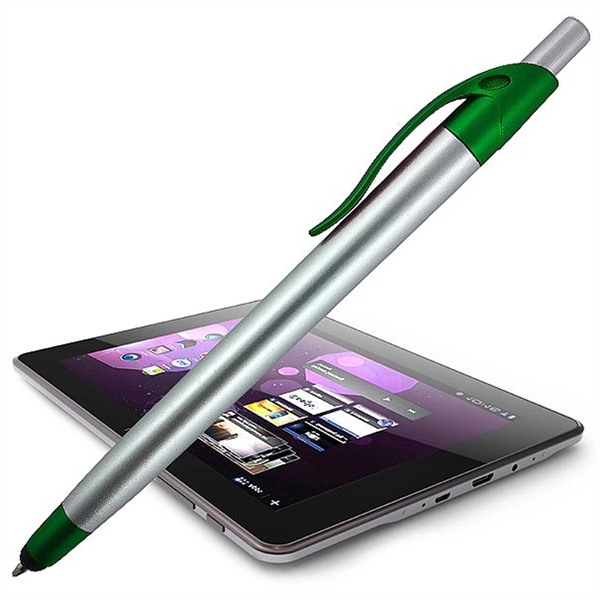 Silver click-action ballpoint pen featuring a stylus for touchscreen devices.... from ASI 90859 Tempo Industries Inc