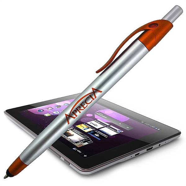Silver click-action ballpoint pen featuring a stylus for touchscreen devices.... from ASI 90859 Tempo Industries Inc