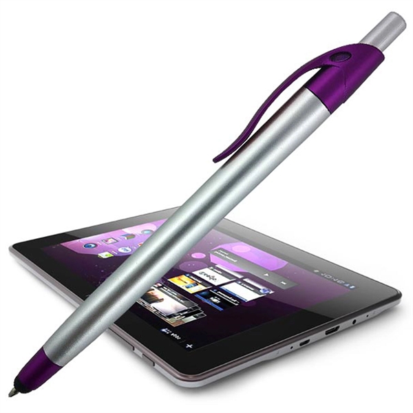 Silver click-action ballpoint pen featuring a stylus for touchscreen devices.... from ASI 90859 Tempo Industries Inc