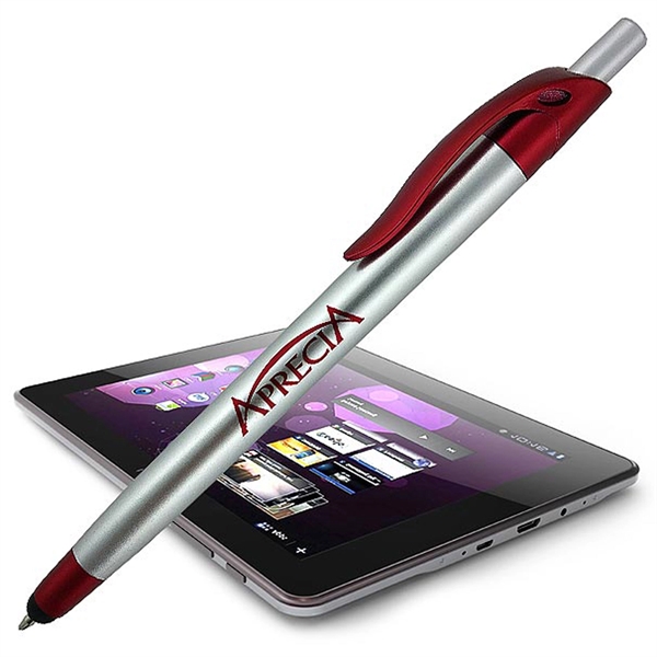 Silver click-action ballpoint pen featuring a stylus for touchscreen devices.... from ASI 90859 Tempo Industries Inc