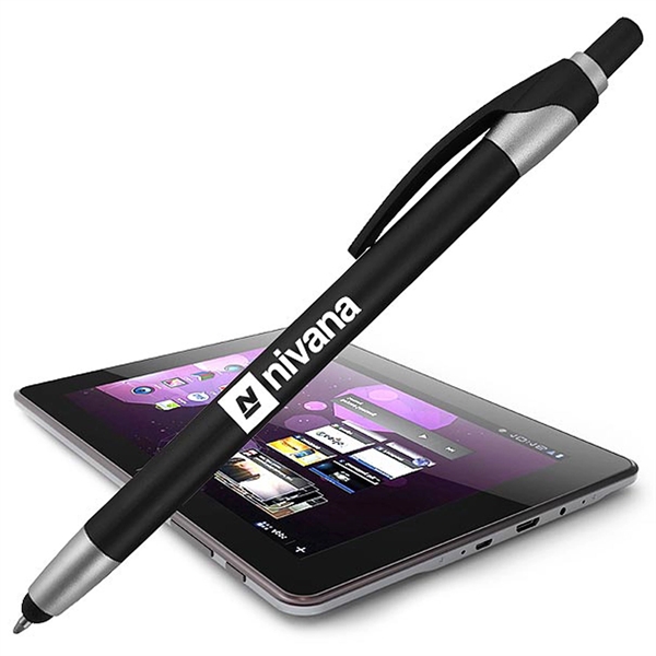 Click-action stylus pen with long slim body, metallic color barrels, and... from ASI 90859 Tempo Industries Inc